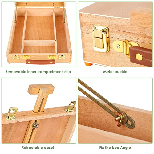 Trintion Table Easel Box Art Supplies Easel Box Wooden Adjustable Foldable Desktop Sketch Portable Art Painting Storage Box for Children's Artist Drawing Student