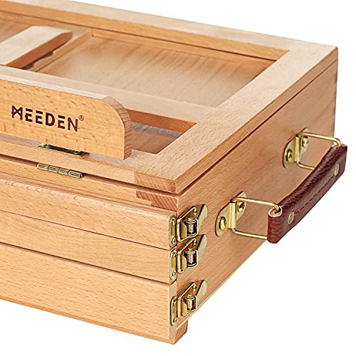 MEEDEN Large Adjustable Artist Tabletop Sketchbox Easel- Multi-Function Solid Beech Wood Storage Box Easel with 3-Drawer for Artist, Art Students & Beginners