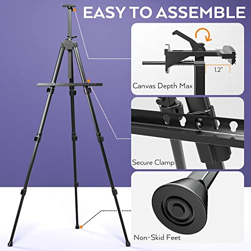 Nicpro Painting Easel for Display, Adjustable Height 17" to 63" Tabletop & Floor Art Easel, Metal Tripod Artist Easels Stand for Painting Canvas, Wedding Signs with Carry Bag - Black