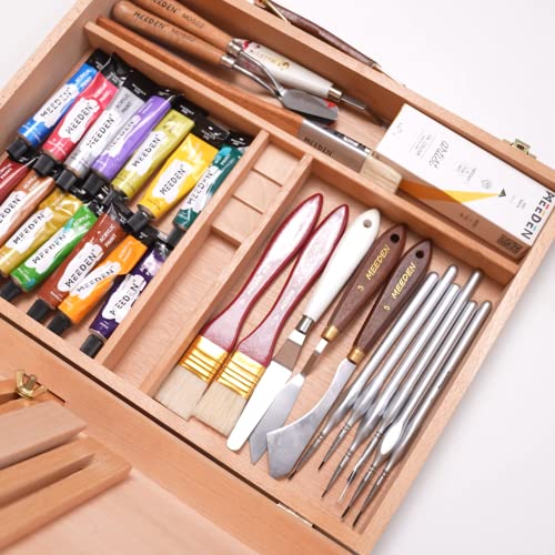 MEEDEN Tabletop Art Sketchbox Easel, Solid Beechwood Artist Easel Box Storage Organizer to Store Art Supplies, Paints, Art Table Easel for Artists, Beginners Painting Drawing, Hold Canvas up to 28''