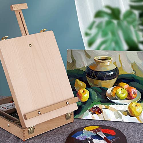 Trintion Table Easel Box Art Supplies Easel Box Wooden Adjustable Foldable Desktop Sketch Portable Art Painting Storage Box for Children's Artist Drawing Student