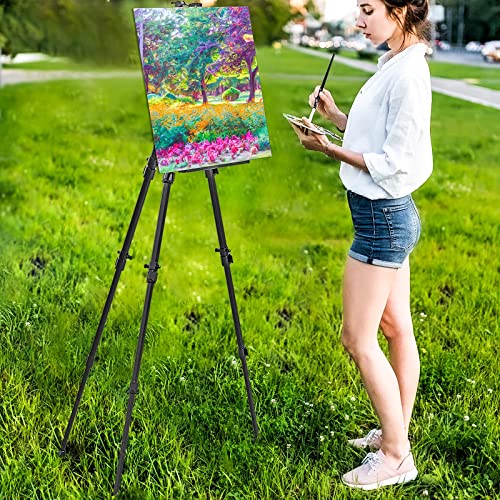Nicpro Painting Easel for Display, Adjustable Height 17" to 63" Tabletop & Floor Art Easel, Metal Tripod Artist Easels Stand for Painting Canvas, Wedding Signs with Carry Bag - Black