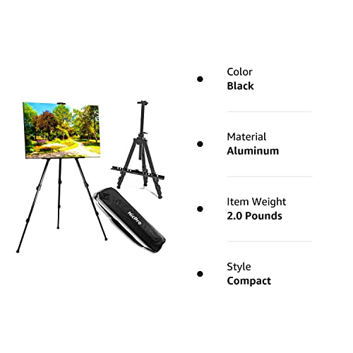 Nicpro Painting Easel for Display, Adjustable Height 17" to 63" Tabletop & Floor Art Easel, Metal Tripod Artist Easels Stand for Painting Canvas, Wedding Signs with Carry Bag - Black