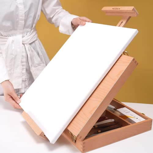 MEEDEN Tabletop Art Sketchbox Easel, Solid Beechwood Artist Easel Box Storage Organizer to Store Art Supplies, Paints, Art Table Easel for Artists, Beginners Painting Drawing, Hold Canvas up to 28''