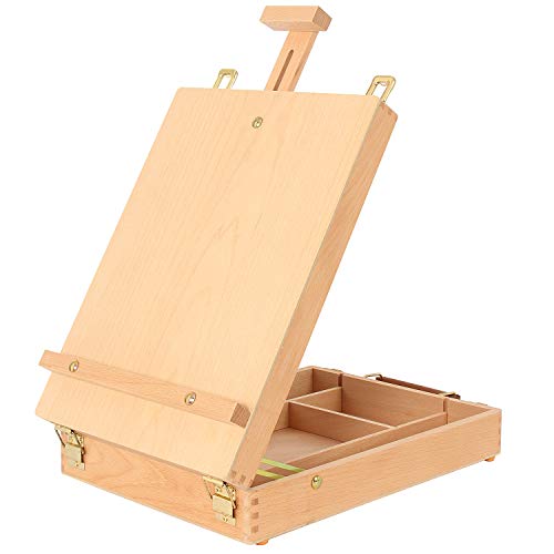 Art Supplies Box Easel Sketchbox Painting Storage Box, Adjust Wood Tabletop Easel for Drawing & Sketching Student