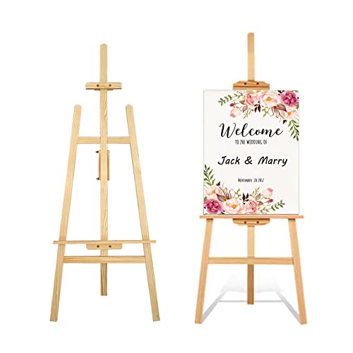 Artist Easel Stand Display Easels Studio Easel Wooden A-Frame Canvas Easel Art Stand, Adjustable Canvas Height, Easel Stand for Wedding Sign, Exhibition Stand, Painting Holder 59 Inch, Natural Pine