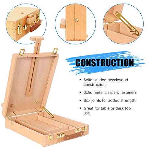 Art Supplies Box Easel Sketchbox Painting Storage Box, Adjust Wood Tabletop Easel for Drawing & Sketching Student