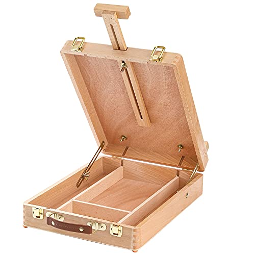 DEAYOU Wood Tabletop Easel Storage Box, Beechwood Portable Sketchbox for Painting, Adjustable Wooden Desktop Drawing Easel Case for Art Supplies, Painters, Adult, Student, Artist, Beginner