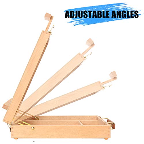 Art Supplies Box Easel Sketchbox Painting Storage Box, Adjust Wood Tabletop Easel for Drawing & Sketching Student