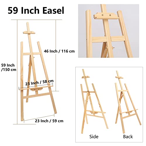 Artist Easel Stand Display Easels Studio Easel Wooden A-Frame Canvas Easel Art Stand, Adjustable Canvas Height, Easel Stand for Wedding Sign, Exhibition Stand, Painting Holder 59 Inch, Natural Pine