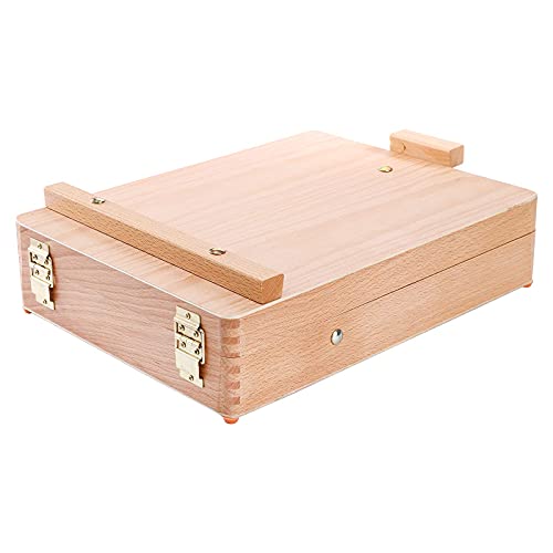 DEAYOU Wood Tabletop Easel Storage Box, Beechwood Portable Sketchbox for Painting, Adjustable Wooden Desktop Drawing Easel Case for Art Supplies, Painters, Adult, Student, Artist, Beginner