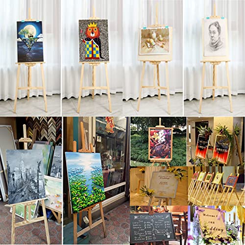 Artist Easel Stand Display Easels Studio Easel Wooden A-Frame Canvas Easel Art Stand, Adjustable Canvas Height, Easel Stand for Wedding Sign, Exhibition Stand, Painting Holder 59 Inch, Natural Pine