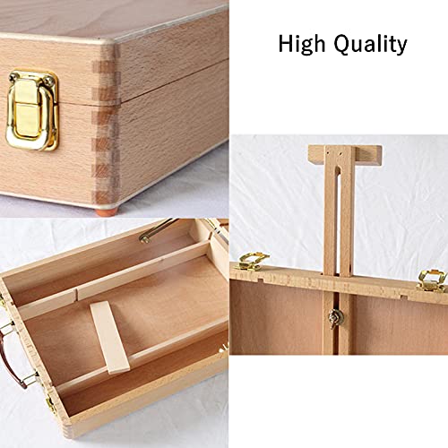 DEAYOU Wood Tabletop Easel Storage Box, Beechwood Portable Sketchbox for Painting, Adjustable Wooden Desktop Drawing Easel Case for Art Supplies, Painters, Adult, Student, Artist, Beginner