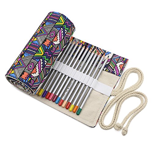 BTSKY Canvas Colored Pencil Roll Wrap 72 Slot -Coloring Pencil Holder Organizer for 72 Colored Pencils, NO Pencils (Bohemian)