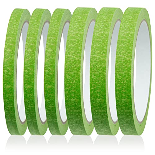 Green Masking Tape,6 Rolls Fine line Masking Tapes,Artist Masking Tape,8mm/12mm Widex22 Yard Green Painters Tape,Writable Masking Tape for Painting Artists Decorating DIY Automotive School Office