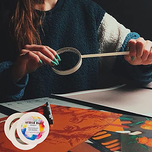 Neeho Artist Tape for Drafting Art, Acid-Free White Masking Tape for Watercolor Painting Canvas Framing, 0.6inch Wide 180FT Long