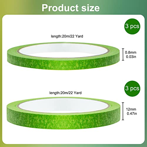 Green Masking Tape,6 Rolls Fine line Masking Tapes,Artist Masking Tape,8mm/12mm Widex22 Yard Green Painters Tape,Writable Masking Tape for Painting Artists Decorating DIY Automotive School Office