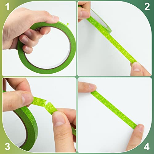 Green Masking Tape,6 Rolls Fine line Masking Tapes,Artist Masking Tape,8mm/12mm Widex22 Yard Green Painters Tape,Writable Masking Tape for Painting Artists Decorating DIY Automotive School Office