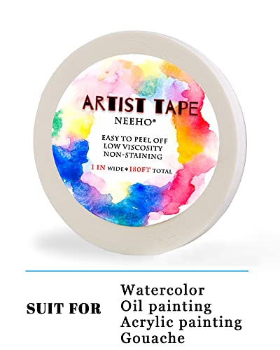 Neeho Artist Tape for Drafting Art, Acid-Free White Masking Tape for Watercolor Painting Canvas Framing, 0.6inch Wide 180FT Long