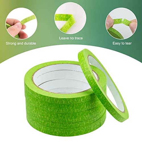 Green Masking Tape,6 Rolls Fine line Masking Tapes,Artist Masking Tape,8mm/12mm Widex22 Yard Green Painters Tape,Writable Masking Tape for Painting Artists Decorating DIY Automotive School Office
