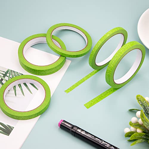 Green Masking Tape,6 Rolls Fine line Masking Tapes,Artist Masking Tape,8mm/12mm Widex22 Yard Green Painters Tape,Writable Masking Tape for Painting Artists Decorating DIY Automotive School Office
