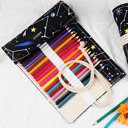 Canvas Pencil Wrap Case,RoadLoo Canvas Roll Up Pencil Case 36-Hole Paint Brush Roll Storage Organizer Portable Pencil Roll Wrap Pouch Holder Drawing Pencils Holder Pouch for School Office Art Sketch