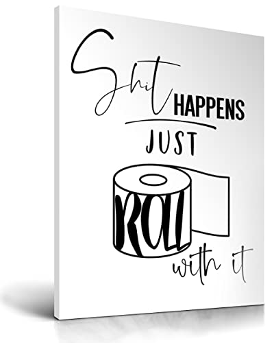 UPWOIGH Funny Bathroom Wall Art Decor, Black and White Toilet Paper Wall art，Waterproof Canvas Wood Framed Wall Art ,Downstairs Toilet bathroom humor Abstract Prints, 12x16in High-end Pictures 1 Pack