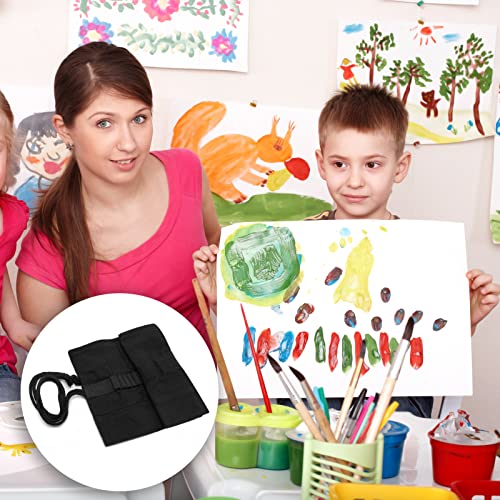 24 Pen Canvas Brush Roll-Up Bag Pockets Artist Paint Brush Roll Up Bag Holder Canvas Pouch Case Paint Brushes Case Artist Paint Brush Holder Organizers for Draw Pen Watercolor Oil Brushes (Black)