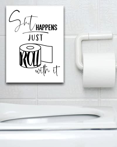 UPWOIGH Funny Bathroom Wall Art Decor, Black and White Toilet Paper Wall art，Waterproof Canvas Wood Framed Wall Art ,Downstairs Toilet bathroom humor Abstract Prints, 12x16in High-end Pictures 1 Pack