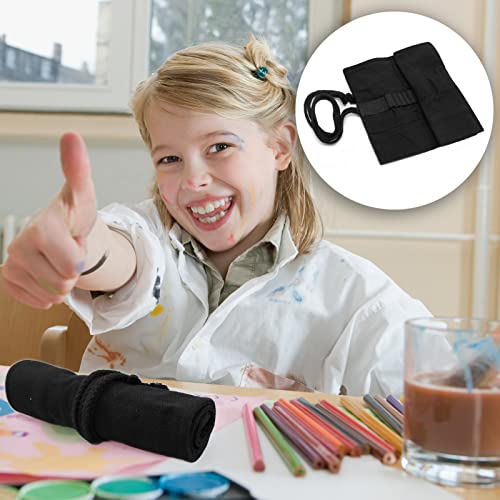 24 Pen Canvas Brush Roll-Up Bag Pockets Artist Paint Brush Roll Up Bag Holder Canvas Pouch Case Paint Brushes Case Artist Paint Brush Holder Organizers for Draw Pen Watercolor Oil Brushes (Black)