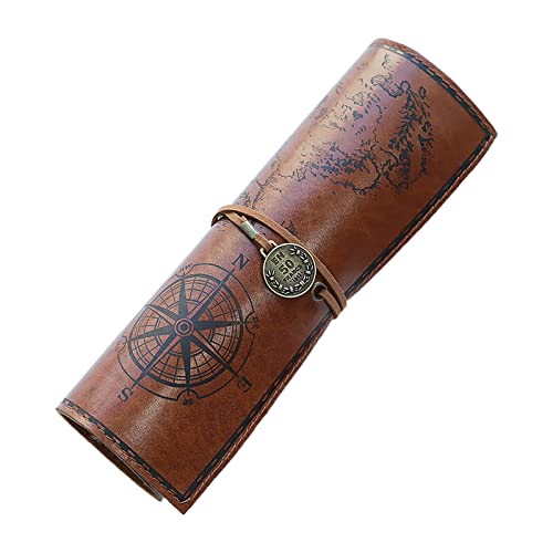 Misazy Pencil Cases Bulk,Pencil Case Creative Retro Roll,Vintage Canvas Leather Pencil case,Multi-Purpose Retro Pencil Roll Case for Pen Pencil Paint Brush Cosmetics Storage Dark Brown(20.5 * 31cm)