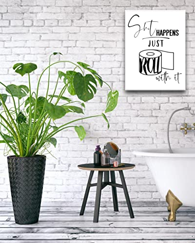 UPWOIGH Funny Bathroom Wall Art Decor, Black and White Toilet Paper Wall art，Waterproof Canvas Wood Framed Wall Art ,Downstairs Toilet bathroom humor Abstract Prints, 12x16in High-end Pictures 1 Pack