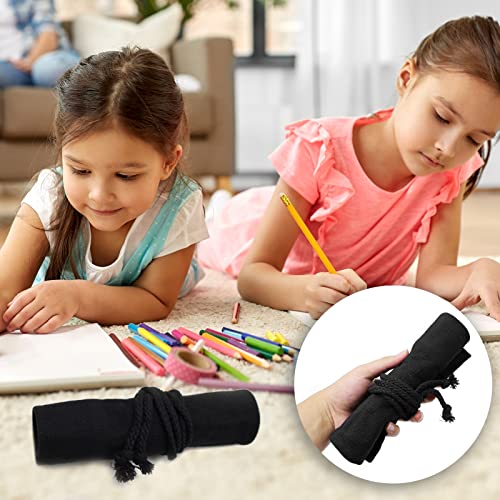 24 Pen Canvas Brush Roll-Up Bag Pockets Artist Paint Brush Roll Up Bag Holder Canvas Pouch Case Paint Brushes Case Artist Paint Brush Holder Organizers for Draw Pen Watercolor Oil Brushes (Black)