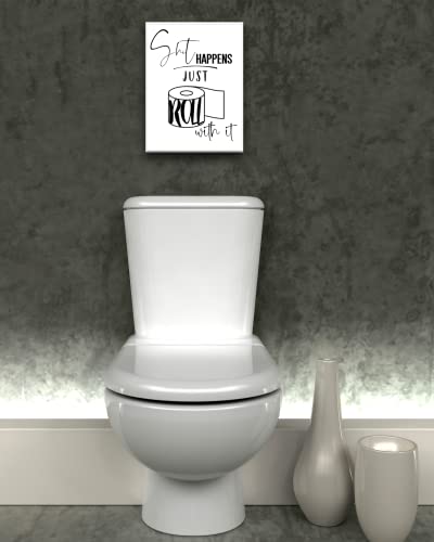 UPWOIGH Funny Bathroom Wall Art Decor, Black and White Toilet Paper Wall art，Waterproof Canvas Wood Framed Wall Art ,Downstairs Toilet bathroom humor Abstract Prints, 12x16in High-end Pictures 1 Pack