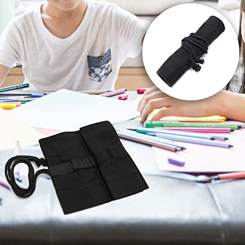 24 Pen Canvas Brush Roll-Up Bag Pockets Artist Paint Brush Roll Up Bag Holder Canvas Pouch Case Paint Brushes Case Artist Paint Brush Holder Organizers for Draw Pen Watercolor Oil Brushes (Black)