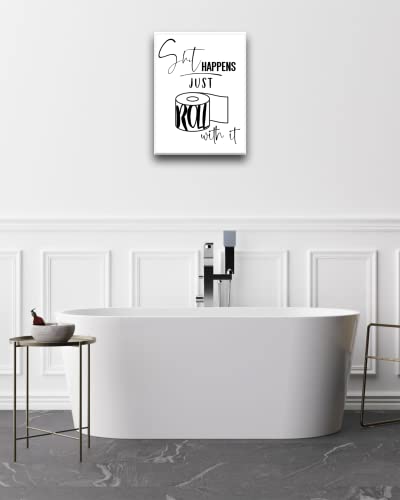 UPWOIGH Funny Bathroom Wall Art Decor, Black and White Toilet Paper Wall art，Waterproof Canvas Wood Framed Wall Art ,Downstairs Toilet bathroom humor Abstract Prints, 12x16in High-end Pictures 1 Pack