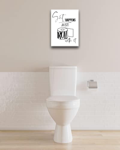 UPWOIGH Funny Bathroom Wall Art Decor, Black and White Toilet Paper Wall art，Waterproof Canvas Wood Framed Wall Art ,Downstairs Toilet bathroom humor Abstract Prints, 12x16in High-end Pictures 1 Pack