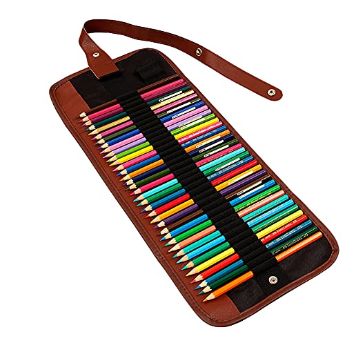 HugeDE Canvas Roll Up Pencil Case Pencil Pouch Holder Pencils Wrap Stationery Case Pencil Organizer for Painter Artist 72 Slots