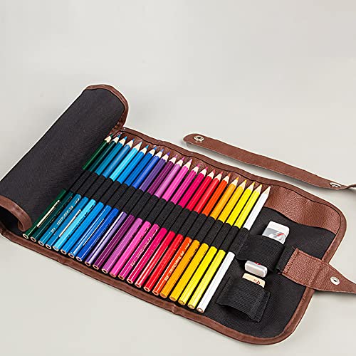 HugeDE Canvas Roll Up Pencil Case Pencil Pouch Holder Pencils Wrap Stationery Case Pencil Organizer for Painter Artist 72 Slots