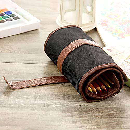 HugeDE Canvas Roll Up Pencil Case Pencil Pouch Holder Pencils Wrap Stationery Case Pencil Organizer for Painter Artist 72 Slots