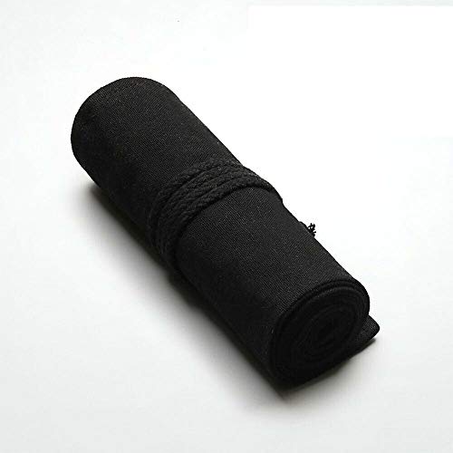 Vogueingtool Canvas Roll Up Pencil Case, Canvas Pencil Roll Black, Multiuse Roll Up Pencil Case Large Capacity Pen Curtain for Coloring Pencil Holder Organizer(48 Rolls),58cmx20cm