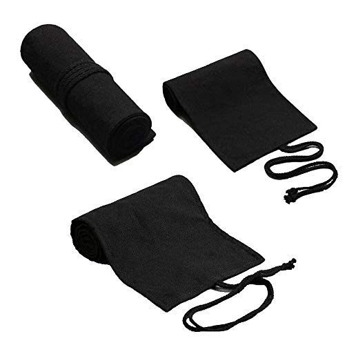 Vogueingtool Canvas Roll Up Pencil Case, Canvas Pencil Roll Black, Multiuse Roll Up Pencil Case Large Capacity Pen Curtain for Coloring Pencil Holder Organizer(48 Rolls),58cmx20cm