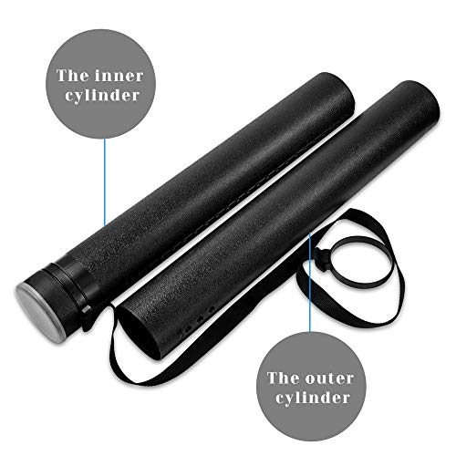 Document Storage Poster Tube Plastic Waterproof Telescoping Adjustable Teletube Expandable 63cm to 107cm with Carrying Strap, Storage for Artworks, Drawing, Flip Chart (Black)