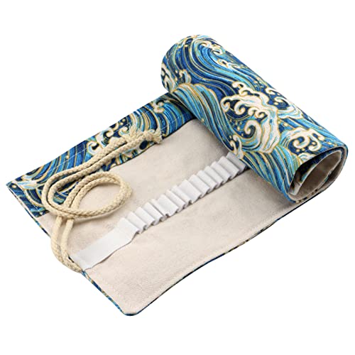 Canvas Pencil Wrap Case, DOITEM 48 Holes Colored Pencil Roll Holder Storage Pouch for Artist, School, Office