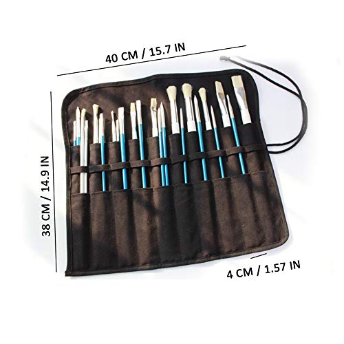 Canvas Brush Roll-Up Bag Pockets Artist Paint Brush Roll Up Bag Holder Canvas Pouch Case Paint Brushes Case Artist Paint Brush Holder Organizers for Draw Pen Watercolor Oil Brushes (Black)