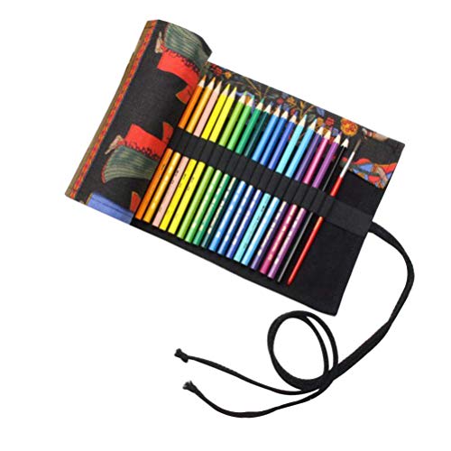 STOBOK 48 Slots Pen Wrap Roll Wrap Holder Pencil Case Coloring Pencil Roll Organizer for Adult Artist Students Painter