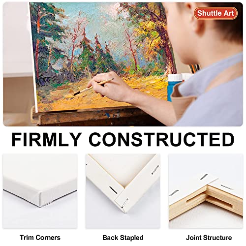 Shuttle Art Canvas for Painting, 15 Multi Pack Stretched Blank Canvas Boards, 4x4, 5x7, 8x10, 9x12, 11x14 Inches (3 of Each), Primed White Painting Canvas, Canvases for Acrylic, Oil Painting