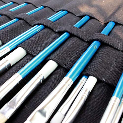 Canvas Brush Roll-Up Bag Pockets Artist Paint Brush Roll Up Bag Holder Canvas Pouch Case Paint Brushes Case Artist Paint Brush Holder Organizers for Draw Pen Watercolor Oil Brushes (Black)