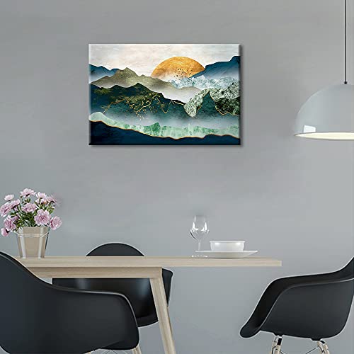 Canvas Wall Art Abstract Mountain Sunset Painting Pictures Print On Canvas for Living Room Bedroom Home Wall Modern Decoration Stretched by Wooden Frame Ready to Hang, 24x16in