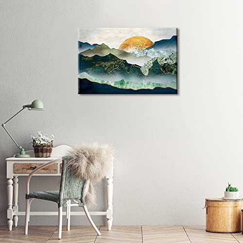 Canvas Wall Art Abstract Mountain Sunset Painting Pictures Print On Canvas for Living Room Bedroom Home Wall Modern Decoration Stretched by Wooden Frame Ready to Hang, 24x16in